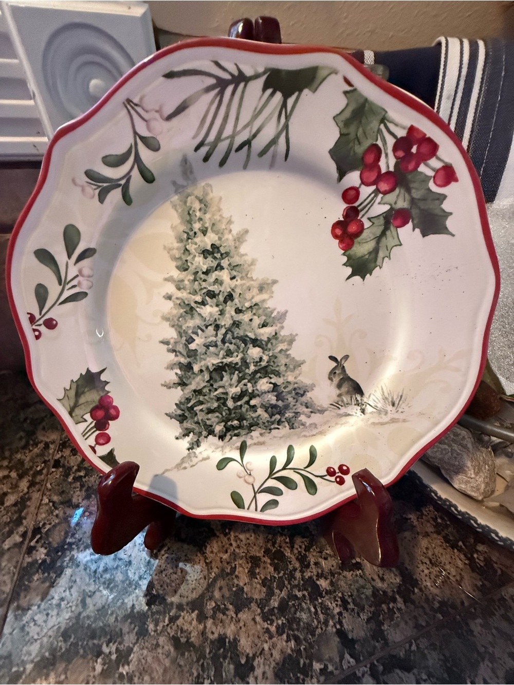 Better Homes and Gardens 1  Christmas tree/ Bunny / Holly salad  Plate. 8.75”